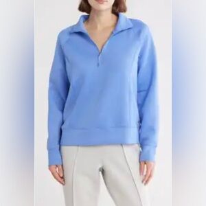 APANA Stellar Scuba Knit Quarter Zip
Pullover in Periwinkle Blue